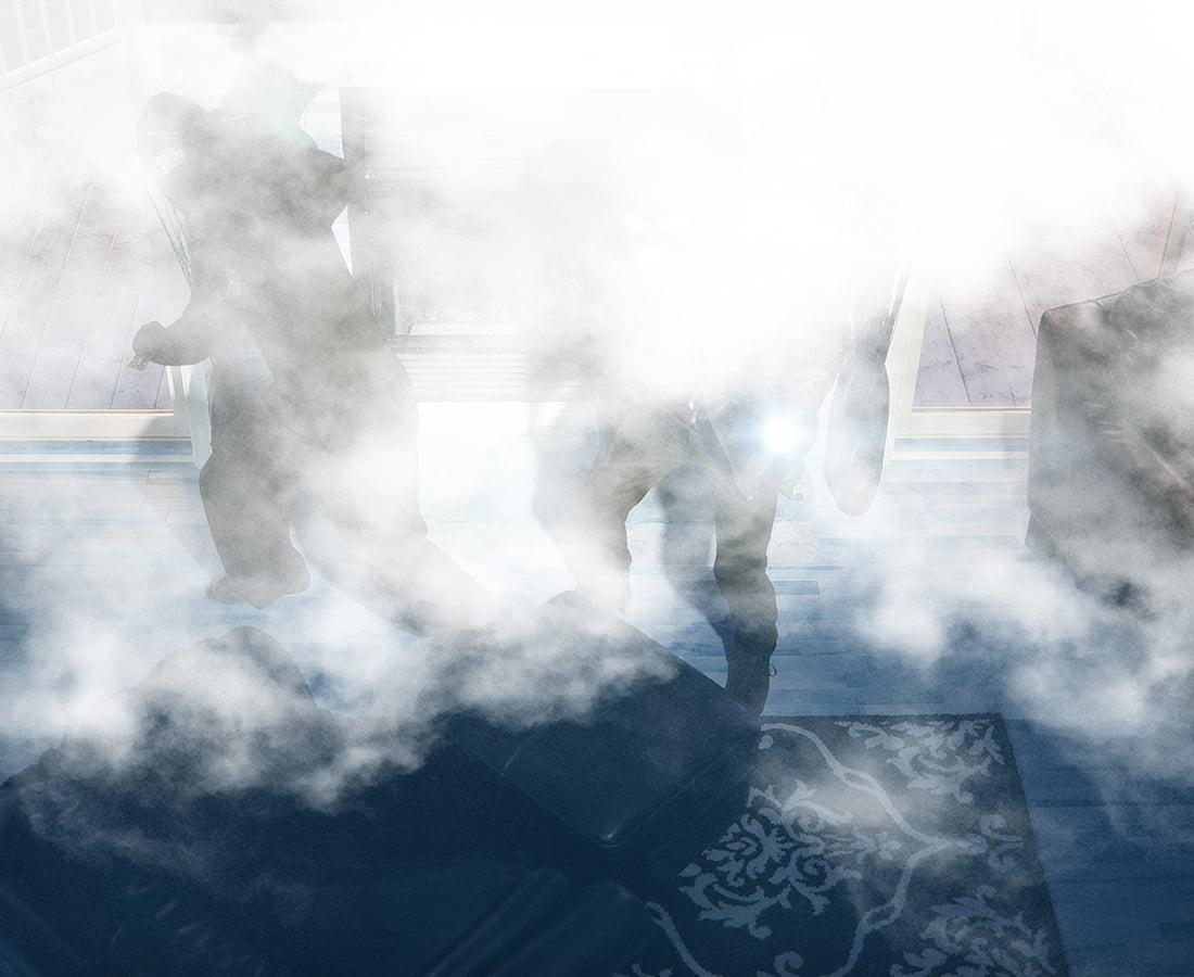 L’immediata propagazione di una fitta nebbia impedisce la visibilità anche a pochi metri Ladri appena entrati in un appartamento con il nebbiogeno attivo